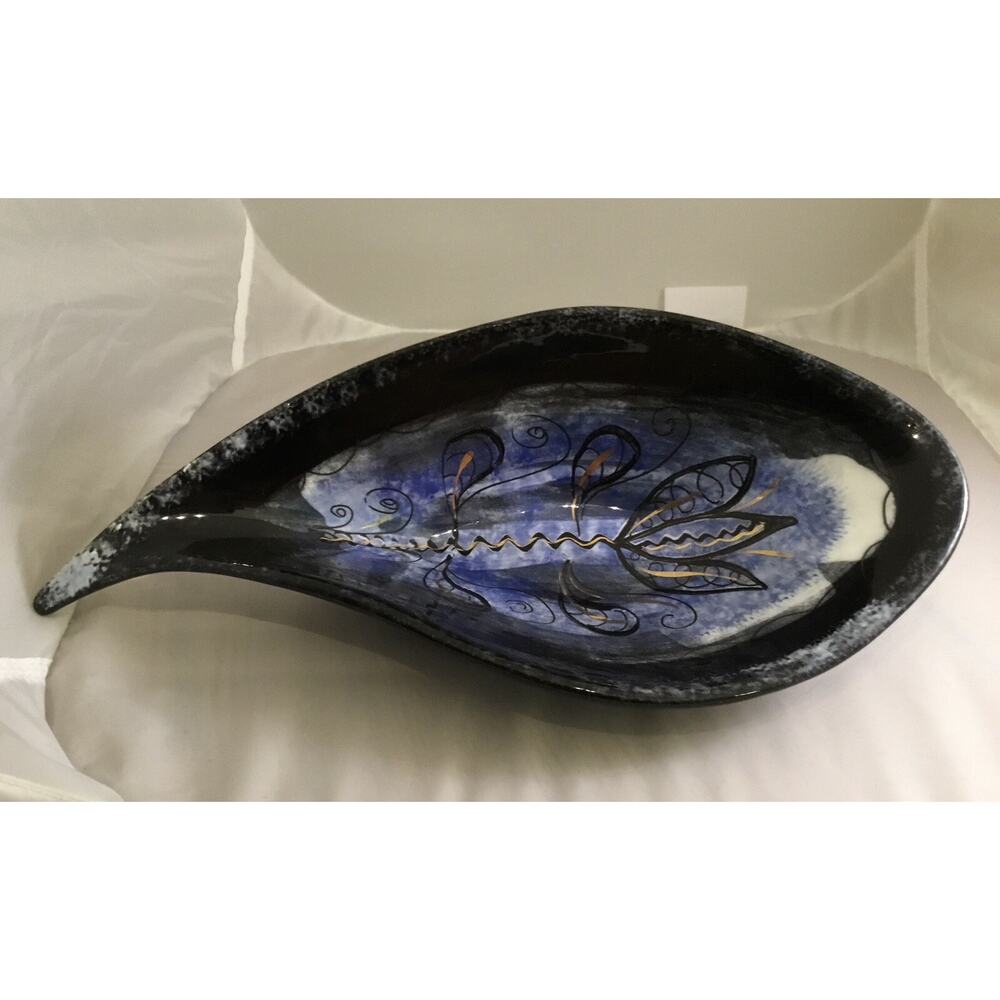 1950s Sascha Brastoff MCM Blue/Gold/Black Stylized/Abstract Flower BOWL Signed